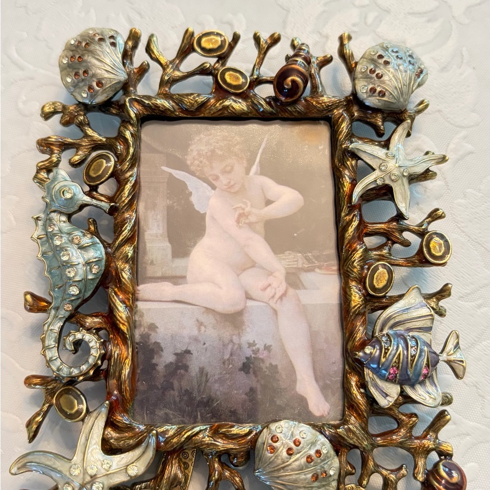 Seahorse Rhinestone Frame Accent - Blue and Gold
